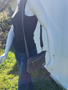 Travelon Anti-Theft Heritage Gray Canvas Crossbody Purse
